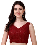 Pujia Mills Women's Georgette Sipali Sequin Work Sleeveless Blouse (Maroon, 38)