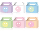 ojustbeok 12Pcs Smile Face Party Favors Preppy Birthday Party Decorations Pastel Smile Face Gift Goodie Boxes Folding Paper Trea
