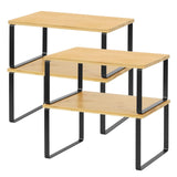 NEX Kitchen Cabinet and Counter Shelf Organizer, Stackable & Expandable, Set of 4, Black and Natural