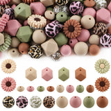 Sunrony 136Pcs Green Blush Brown Hexagon Lentil Print 12mm 14mm 15mm Silicone Beads for Keychain Making, 10mm Rhinestone Spacer