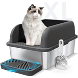 Stainless Steel Cat Litter Box with Enclosed Lid Extra Large Litter Box for Big Cats XL Metal Litter Tray Pan with High Sides Wa
