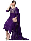 Gosriki Women'S Cotton Blend Embroidered Straight Kurta With Pant & Dupatta (Kasturi Begani-Nw-Gs_M_Blue_Medium),Blue,,B0CKLRHBCV