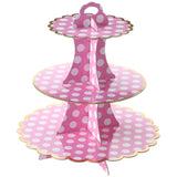 Honeydak 3 Tier Pink Polka Dot Party Cupcake Stand Decorations Pink and White Dots Theme Cupcake Holder Decorations Dessert Towe