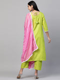 Anni Designer Women'S Cotton Straight Kurta With Pant & Dupatta (Varuni Light Green_Xxl_Light Green_Xx-Large),Light Green,2XL,Cotton Blend,Straight,kurta, Dupatta