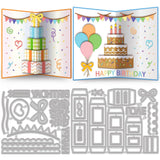 MAYJOYDIY 3D Pop-Up Gift Box Birthday Cutting Dies Cake Bow Candle Happy Birthday Pattern Metal Die Cuts for Card Making Carbon