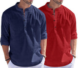 Bellstone Men'S Cotton Blend Solid Regular Dress Shirt (Kurta1500_Combo_Navy & Maroon_L