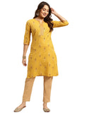 rangita Yellow Cotton Knee Length Printed Straight Kurti for Women | Kurta for Women_L
