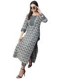 Anni Designer Women'S Cotton Blend Straight Printed Kurta With Pant (Sachi Grey-Nw_S_Grey_Small),Grey,S