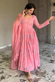 Women Floral Print Anarkali Kurta With Pant And Dupatta (Medium) (Xl Ligth Pink) (Xxl Ligth Pink),Ligth Pink,2XL,Georgette,Anarkali,