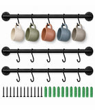 BIHOMIFI Coffee Mug Holder Wall Mounted, 3 Pack Coffee Cup Rack with 12 Removable Hooks, 16.5 Inch Metal Mug Hanger for Coffee B