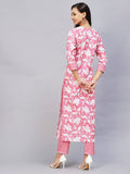 Anni Designer Women'S Cotton Blend Printed Straight Kurta With Pant (Pustak Pink-Nw_Xl_Pink_X-Large),Pink,XL,Cotton Blend,Regular,kurta