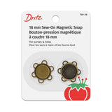 Dritz 759-38 Sew-On Magnetic Snap Set, Size 18mm, Antique Brass