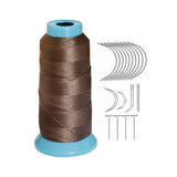 YANTAISIYU Dark Brown Polyester Sewing Thread, 1500 Yards, 210D Strength, with 12pcs C Type Needles, for Wigs, Hair Extensions,