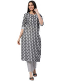 Gosriki Women'S Cotton Blend Traditional Straight Printed Kurta And Pant Set (Danapa Grey-Gs_Xl_Grey_X-Large),Grey,,B0BWTY3F6H