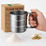 viooko Flour Sifter/Atta chhani Hand Press Design Stainless Steel Flour Sifter Corrosion Resistant Large Capacity Flour Sieve Cu