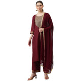 Anni Designer Women'S Cotton Blend Straight Solid Kurta With Palazzo & Dupatta (Label-Nw Maroon_Xl_Maroon_X-Large),Maroon,XL