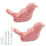 HARSKIYER Bird Shape Ceramic Knobs, 2 Pack Pink Cute Cabinet Pulls Handles for Dresser, Drawer, Cupboard with Mounting Screws an