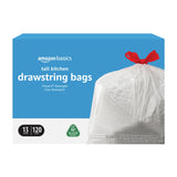 Amazon Basics 13 Gallon Flextra Strength Tall Kitchen Drawstring Trash Bags, Clean Fresh Scnet, Tear Resistant, 10% Post Consume