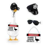 CAMDUCK 3 Pcs Porch Goose Accessories Porch Goose Sign Goose Police Hat Eyeglasses Wooden Gooses Warning Sign Danger Guard Geese