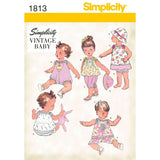 Simplicity 1813 Vintage Fashion Babys Hat, Underwear, Pants, Top, Romper, and Dress Swing Patterns, Sizes XXSL
