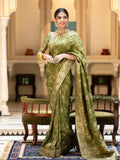 Leriya Fashion Womens Pure Jacquard Banarasi Kanjivarm Cotton Silk Saree With Blouse Piece | Saree Printed (Green)