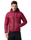 Fyltr Men'S Lightweight Winter Puffer Jacket With Stand Collar & Hood- Full Zipper | Side Pockets | Front Patch Pockets With Snap Button,Bordeaux Red,Bordeaux Red,S