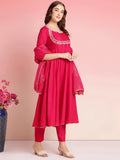 Anni Designer Women'S Rayon Blend Anarkali Embroidered Kurta With Pant & Dupatta (Aparnaa Pink-Vks03_Xl_Pink_X-Large),PINK,XL,,,