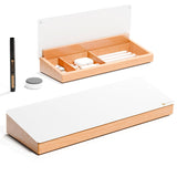 Glass Desktop Whiteboard With Wood Organizer For Small Office Accessories Aesthetic Desk Dry Erase White Board With Drawer For Home Office Cubicle Marker & Eraser Included Yeoux -Like New