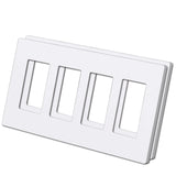 (2 Pack) BESTTEN USWP6 Matte Snow White 4-Gang Screwless Wall Plate, Decorator Outlet Cover, for Light Switch, Dimmer, USB, GFCI