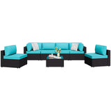 Shintenchi 7 Pieces Outdoor Patio Sectional Sofa Couch,PE Wicker Furniture Conversation Sets with Washable Cushions & Glass Coff