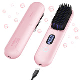 Cordless Hair Straightener Brush-Portable Straightening Comb, 9600mAh Batt, Plasma Tech, 9 Temp-Settings & LED Display, for Trav