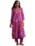 Anni Designer Women'S Rayon Blend Straight Printed Kurta With Pant (Kundan Pink_Xxl_Green_Xx-Large),Pink,2XL