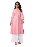 rangita Pink Rayon Knee Length Embroidered A-Line Kurti | Kurta for Women_M