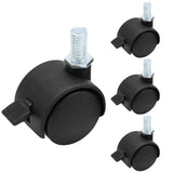 suiwotin 4pcs 1 Inch Swivel Caster Wheels, M8 Threaded Stem Caster Wheels with Brake, Heavy Duty Casters, Black Nylon Wheel Repl