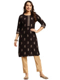 rangita Black Rayon Knee Length Printed Straight Kurti for Women | Kurta for Women_S
