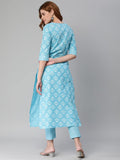 Anni Designer Women'S Cotton Blend Printed Straight Kurta With Pant (Kidya Blue_M_Blue_Medium),Blue,M,Cotton Blend,Regular,Kurta with Pant