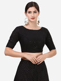 Oomph! Cotton Readymade Blouse For Women, Hakoba, Black, Boat Neck Jet Black M