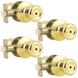 GOBEKOR 4 Pack Keyless Privacy Door Knobs Interior Polished Brass Bedroom Door Knob with Lock Gold Door Knobs Keyless Interior f