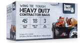 Iron-Hold Contractor Trash Bags - 45 Gallon, 18 Bags, Wing Tie Closure, 3 MIL Thick, Gusseted Bottom, Black - Heavy Duty Industr