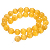 HARFINGTON 32pcs Orange Yellow Cat's Eye Stone Beads 12mm Round Smooth Gemstone Crystal Loose Bead for Jewelry Making Bracelets