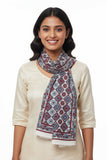 India Scarves Maroon & Cream Ajrakh Hand Block Print Cotton Scarf | Traditional Geometric Print | 120105 Cm