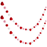 Boao 2 Pieces Felt Garlands Decorations Red Pink Ball and Heart Hanging Garland Felt Pom Pom Ball Heart Banners for Party Home D