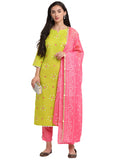 Gosriki Women'S Cotton Straight Kurta With Pant & Dupatta (Jinal Light Green_M-Go_Light Green_Medium),Light Green,,B09HMH16YR