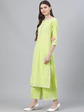 Gosriki Women'S Cotton Blend Straight Kurta With Palazzo & Dupatta (Rust-Parrot-Go_M_Light Green_Medium),Light Green,,B09TXP8FPY