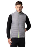 FYLTR Men's Sleeveless Puffer Jacket with Neon Trims - Stand Collar | Full Zipper | Side Pockets | Shaped Hem,Gravel Grey