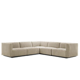 Modway Conjure 5Pcs L-Shaped Channel Tufted Fabric Sectional in Beige/Black