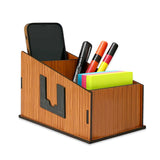GLUN Multipurpose Wooden Finish Office Desk Stand, 3 Compartment Pen, Business Visiting Card & Mobile Holder For Office Table or