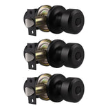 Probrico (3 Pack Matte Black Privacy Locks, Keyless Interior Bed/Bath Door Knobs (Cylindrical Shape Knobs), Contemporary Hardwar