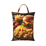 Hamburger-Cheese-Penne-Pasta Travel Laundry Bag With Zipper, Waterproof Polyester Dirty Clothes Bag With Handle For Gym, Beach,