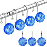 12PCS Shower Curtain Hooks Rings for Bathroom, Round Stainless Steel Rust Proof Crystal Rhinestones Bling Shower Curtain Rings Hangers for Shower Curtains Decorative, Clothing, Towels, etc. (Blue)